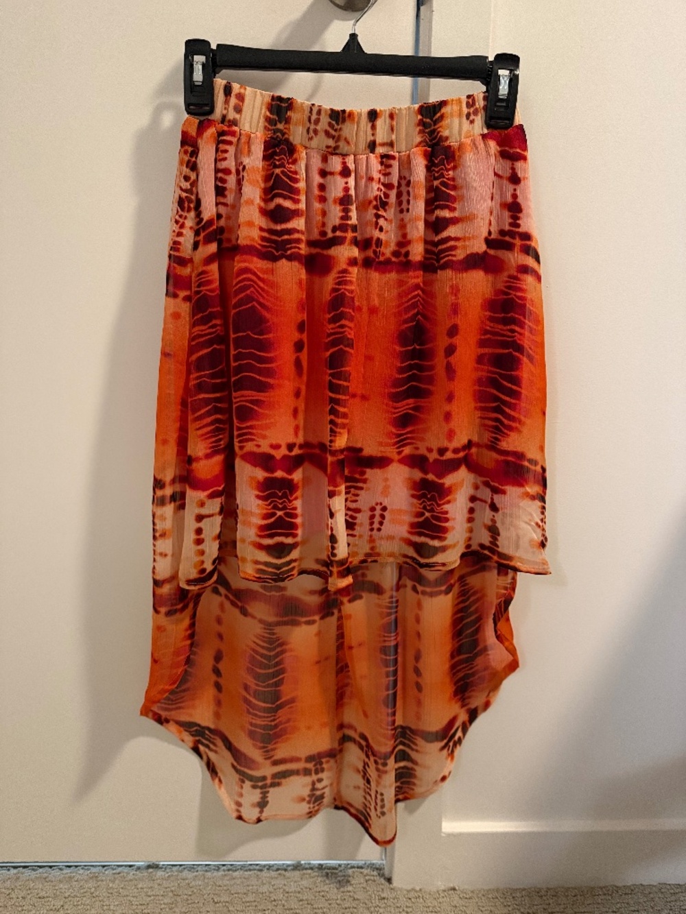 Olsenboye Orange Tie-Dye High-Low Chiffon Skirt Small